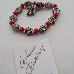 Red beaded multi color Mystic Hand elastic stretch costume bracelet handmade